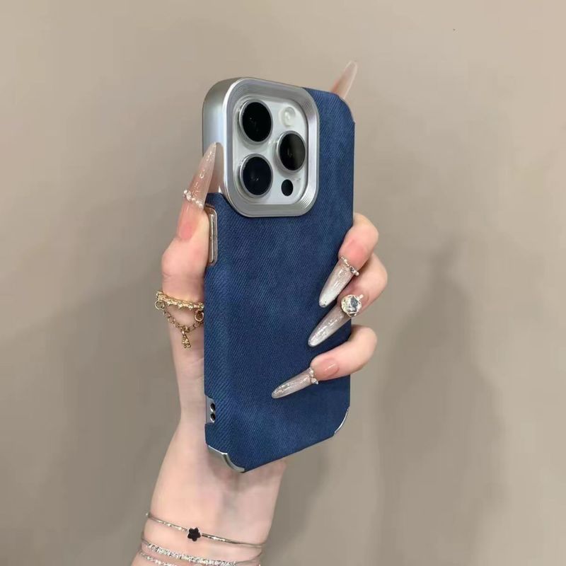 Custodia in tessuto denim elettroplaccato compatibile con iPhone 15 Pro Max, copertura completa 14/13/12, personalizzata_voghion.com