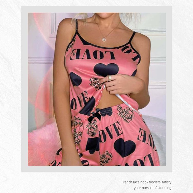 Women's Intimates Summer Beautiful Back Thin Home Clothes Sexy Suspenders Short Skirt Love Cartoon Cute Print_voghion.com