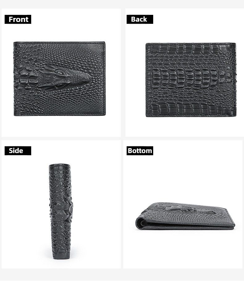 Portafoglio alla moda, in vera pelle con multi-slot per carte, modello coccodrillo, semplice, classico, da uomo, porta carte multifunzione_voghion.com