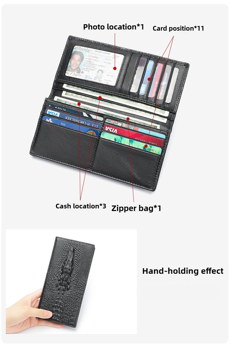 Portafoglio alla moda, in vera pelle con multi-slot per carte, modello coccodrillo, semplice, classico, da uomo, porta carte multifunzione_voghion.com
