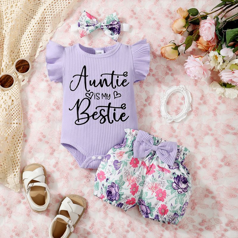 Kids’ Clothing New Products Baby Short Sleeved Tight Romper And Printed Shorts Set_voghion.com