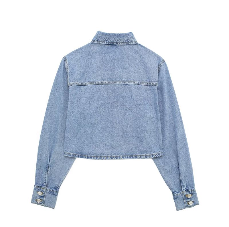 Women's solid color short denim jacket + two-color high waist slit skirt suit_voghion.com
