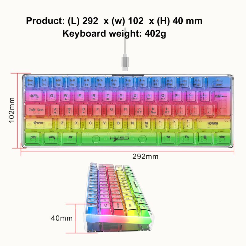 Yeni V700 61 Tuş Kablolu İnce Film Tamamen Şeffaf RGB Arkadan Aydınlatmalı Mekanik Dokunmatik Oyun Klavyesi_voghion.com