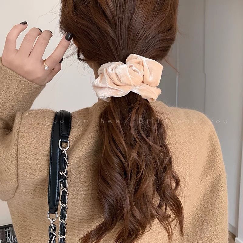 Fascia per capelli in velluto con intestino crasso, grande, autunno e inverno, retrò, temperamento americano, nicchia, semplice, moda, elastico per capelli, fiore, nuovo_voghion.com