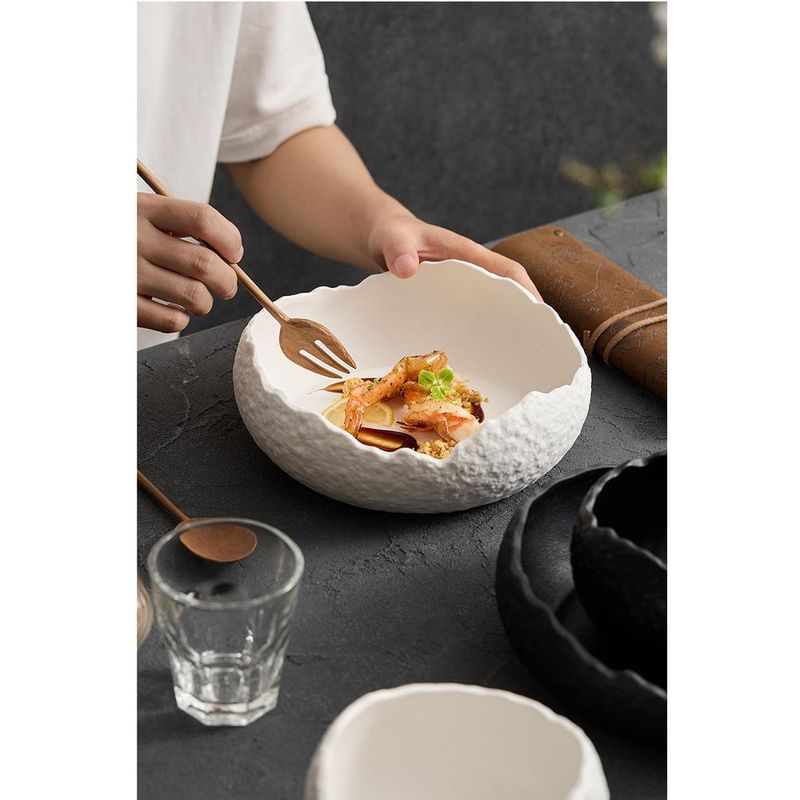 White Ceramic Soup Household Japanese Style Irregular Deep Dessert Creative Fruit Salad Bowl_voghion.com