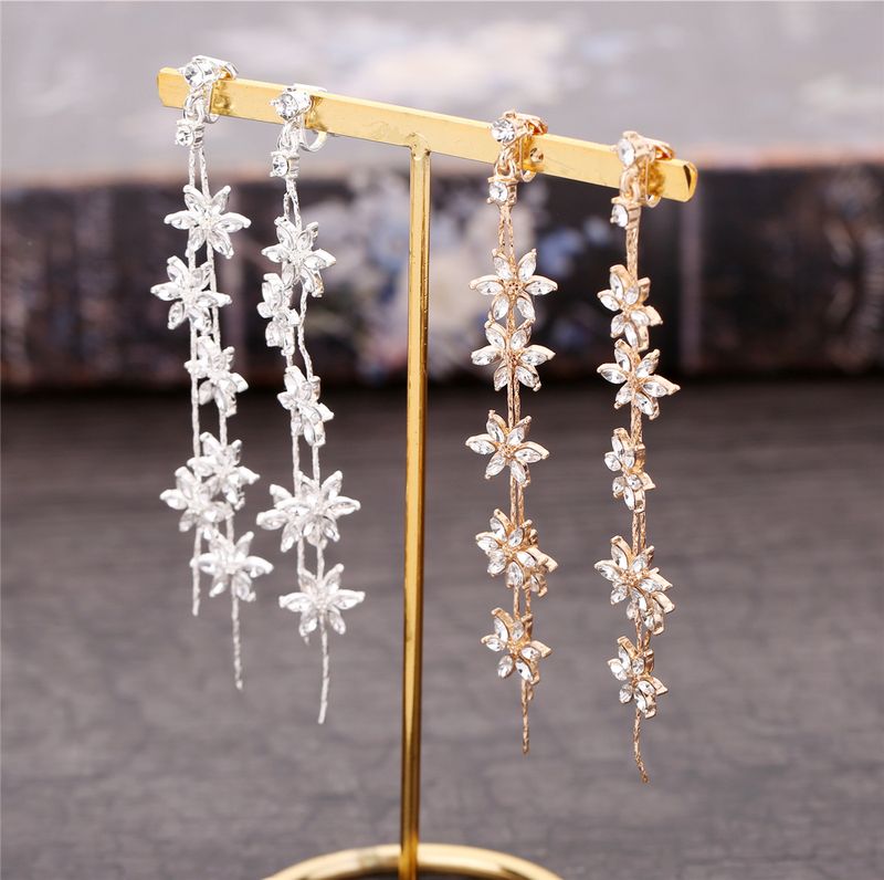 Blumenohrringe im koreanischen Stil für Bräute, nicht durchbohrte Ohrclips aus Gold und Silber von Internet-Prominenten, Quastenohrringe, Ohrringe für Brautkleider_voghion.com