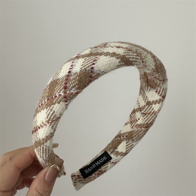 Stile coreano dolce Fashion Net Rosso nuovo colore plaid tessuto spugna fascia retro fascia larga copricapo per le donne_voghion.com