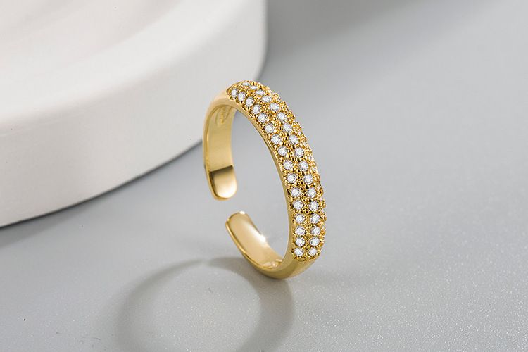 Ringe, goldfarben, Öffnung mit Diamanten, verstellbare Damenringe, Zirkonschmuck, Ringe im Ins-Stil_voghion.com