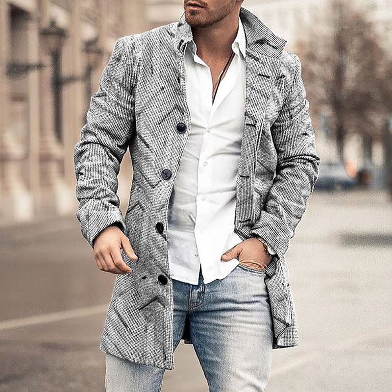 Veste longue décontractée à col rabattu pour homme, en laine imprimée CT 2025, collection automne-hiver_voghion.com