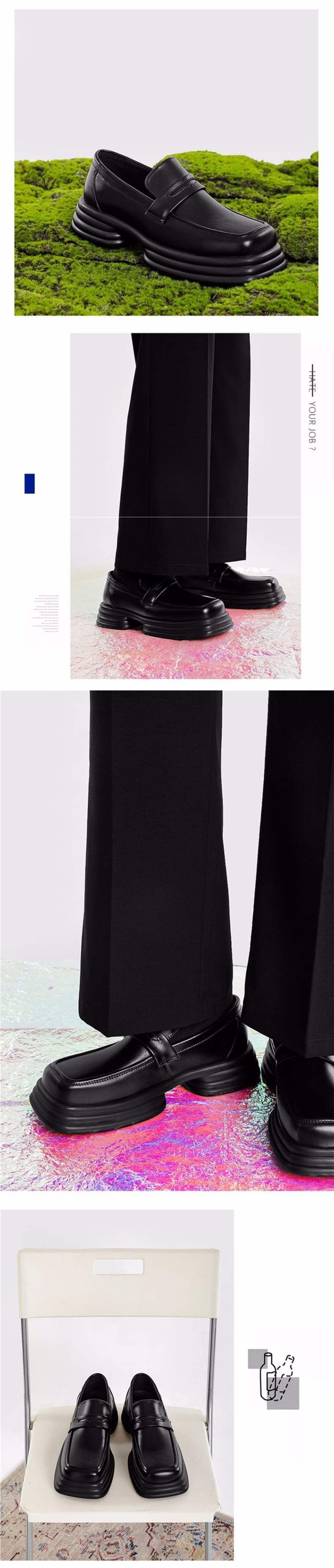 ShoeVault Herren-Slip-On mit eckiger Zehenpartie, dicke Sohle, höhenverstellbar, vielseitige Freizeitschuhe aus Leder für Friseure und das Büro_voghion.com