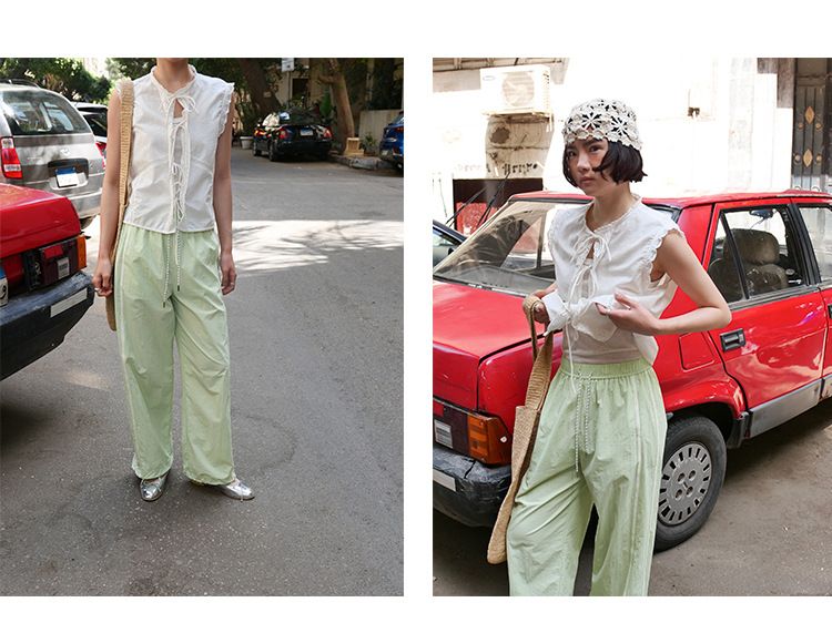 Ethereal Floral Lace Trim V-Neck Blouse – Breathable, Adjustable Tie Front, Lightweight & Youthful Chic Top_voghion.com