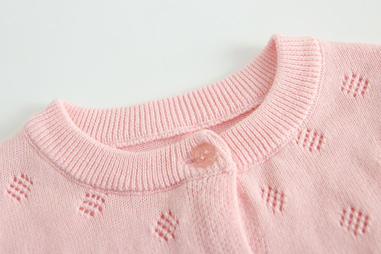 Girls' Cotton Knit Cardigan With Hollow Design Long Sleeve Open Front Sweater For Spring & Autumn (3-8 Years, 100-140cm)_voghion.com