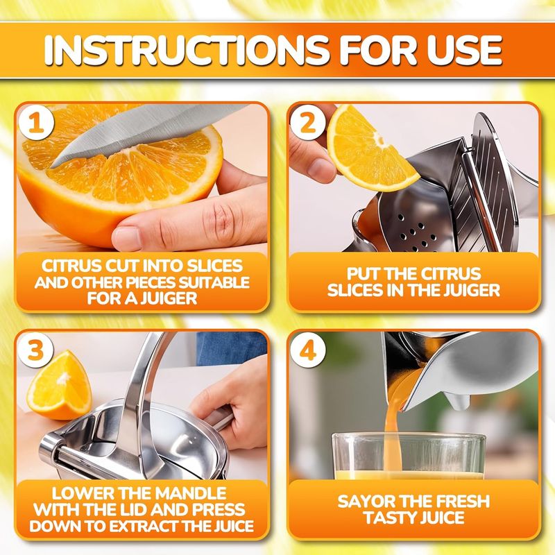 Manual Citrus Juicer - Aluminum Press | Ergonomic Handle | Lemon/Orange Extractor | Dishwasher Safe_voghion.com
