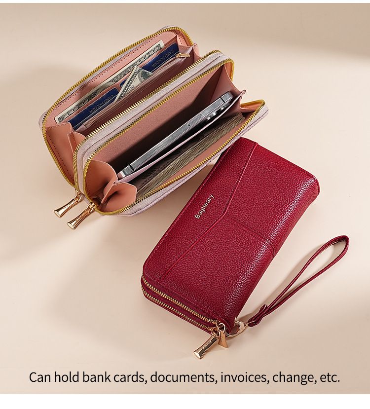 Women's Long Wallet, Clutch Bag, Double Zipper Change Bag, Lychee Pattern Women's Wallet._voghion.com