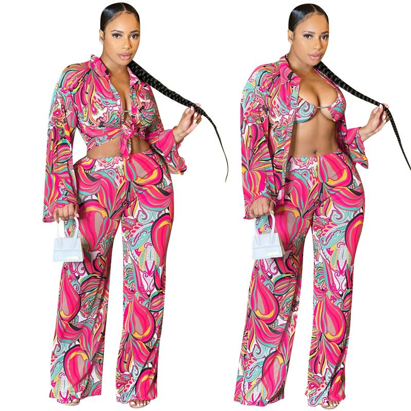 Abbigliamento da donna Abito da donna in tre pezzi a maniche lunghe stampato trasparente in rete sexy_voghion.com