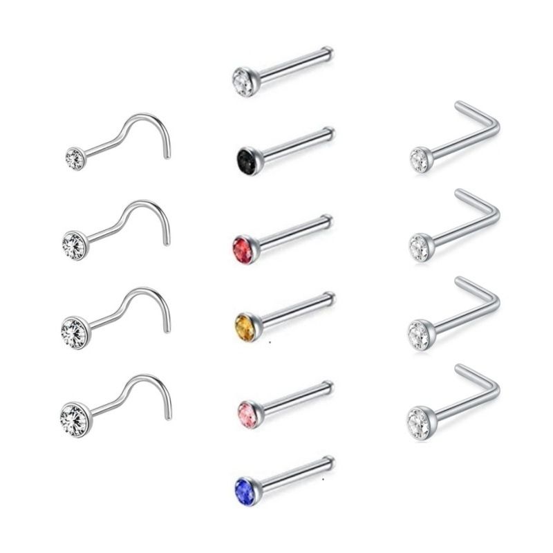 Women's Jewelry Stainless Steel Nose Nail Set 18 Pieces Piercing Nose Ring Set Titanium Steel Nose Jewelry_voghion.com