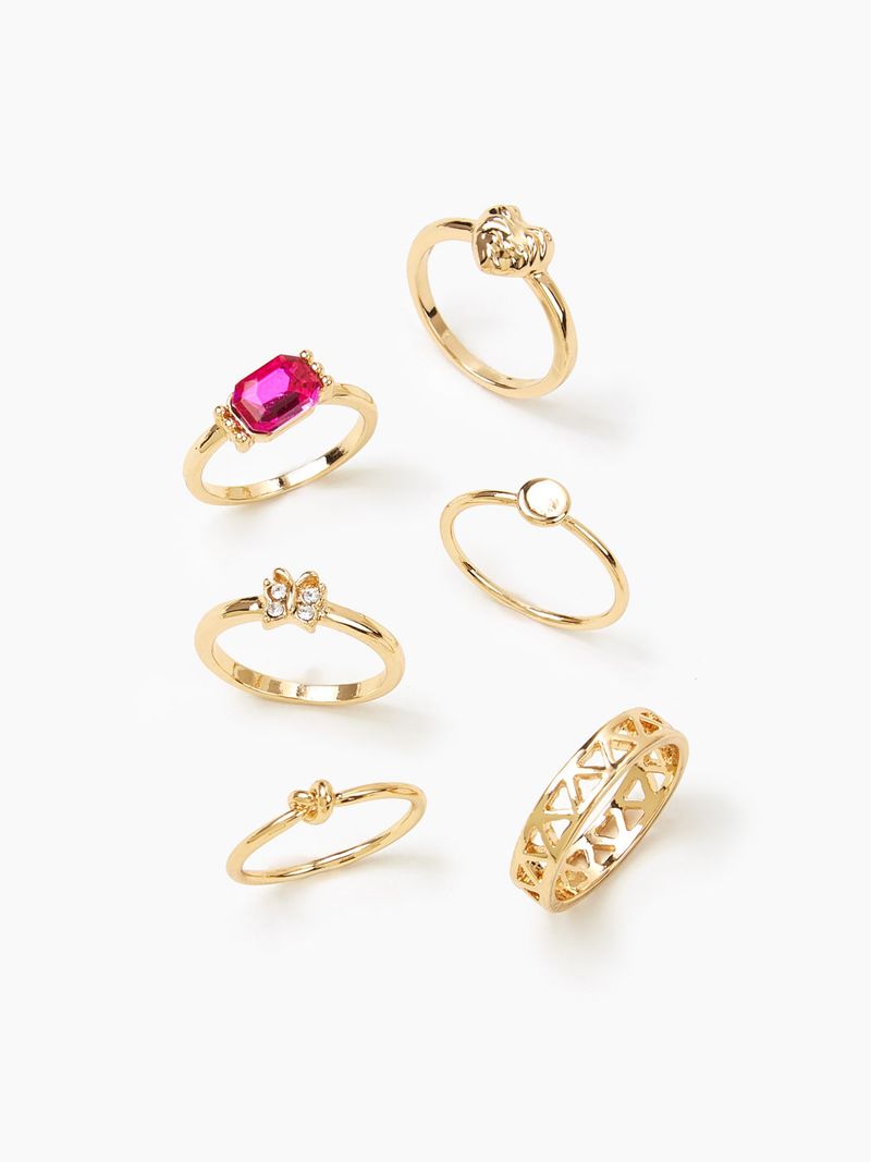 IG Style Simple Style Sun Heart Shape Butterfly 14K Gold Plated Rhinestones Alloy Wholesale Rings_voghion.com