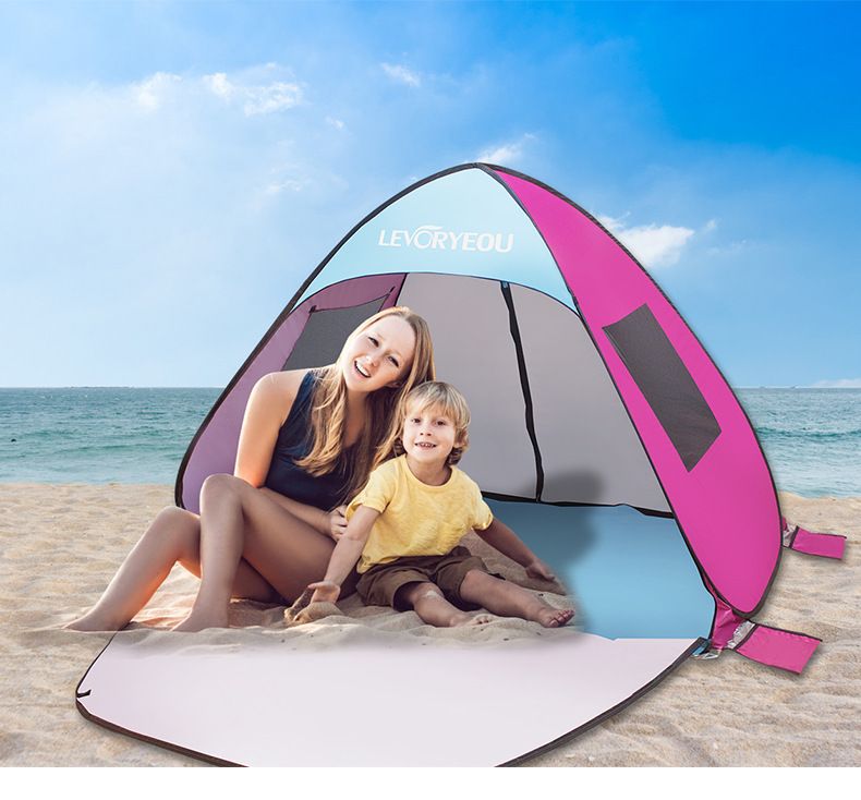 Tenda da spiaggia per esterni, con apertura rapida, automatica, pop-up, semplice parasole, baldacchino per il tempo libero sulla spiaggia, con porte e doppie finestre_voghion.com