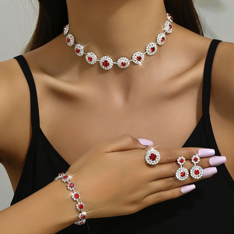 Moda sposa set gioielli da sposa collana orecchini braccialetto anello rotondo accessori per abiti minimalisti_voghion.com