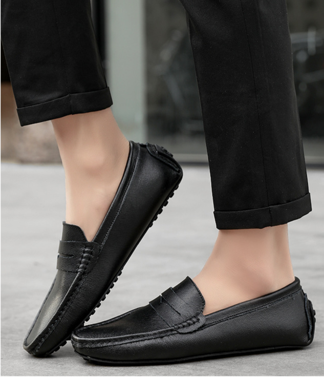 New Genuine Leather Bean for Men's Casual Driving with Soft Sole, Fashionable Fit, and Versatile Lazy Shoes in Large_voghion.com