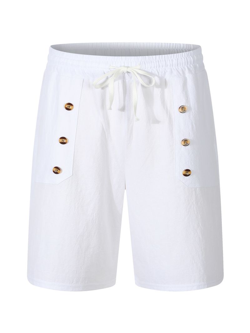 Pantaloncini estivi da uomo in cotone e lino, casual americani, larghi e dritti, con bottoni_voghion.com
