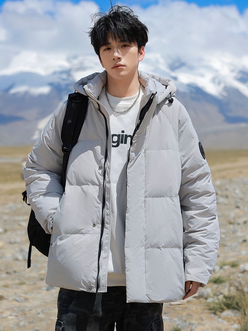 Damen-Outdoor-Daunenjacke (schwer, 90er-Daunenfüllung), Kapuze, Kordelzug an Schultern und Ärmeln, Logo-Details, dicker, winddichter Mantel, Herren-Skijacke_voghion.com