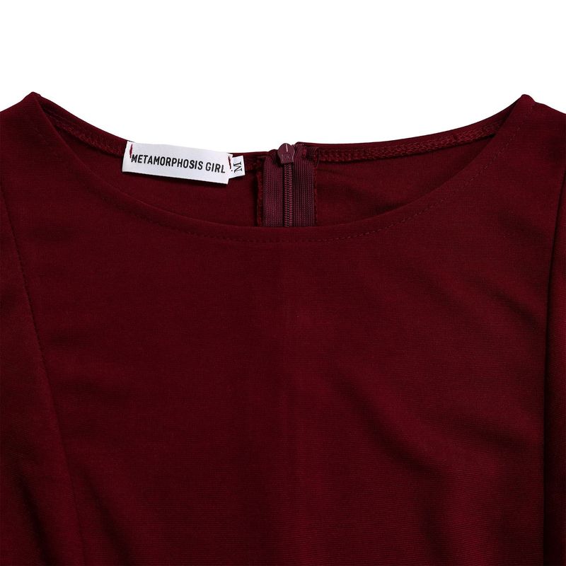 Abito da donna con scollo rotondo, temperamento, elegante, vita ampia, manica a sbuffo, gonna a trapezio_voghion.com