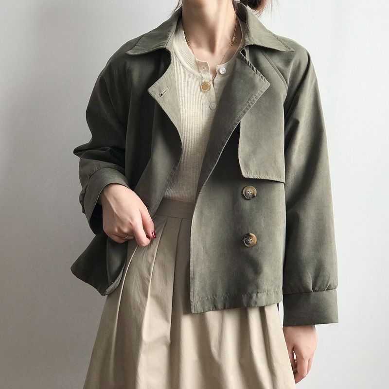 Women's Clothing spring new retro short windbreaker for small men female chic loose temperament coat 7962_voghion.com