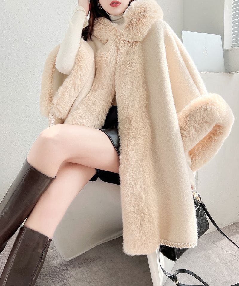 Women's Shawls Autumn And Winter New Cloak Shawl One Piece Velvet Thickened Large Size Loose Hooded Medium Long Cardigan Woolen Coat 1189_voghion.com