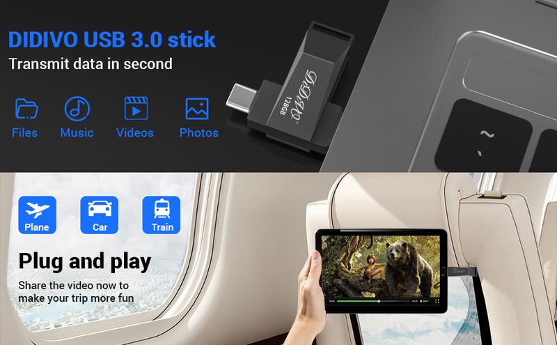 USB Flash Drive 64GB 128GB 256GB 512GB Brzi 2-u-1 USB-C Flash Drive USB 3.0 Thumb Drive Memorijske kartice Metalni Jump Drive Vanjska pohrana_voghion.com