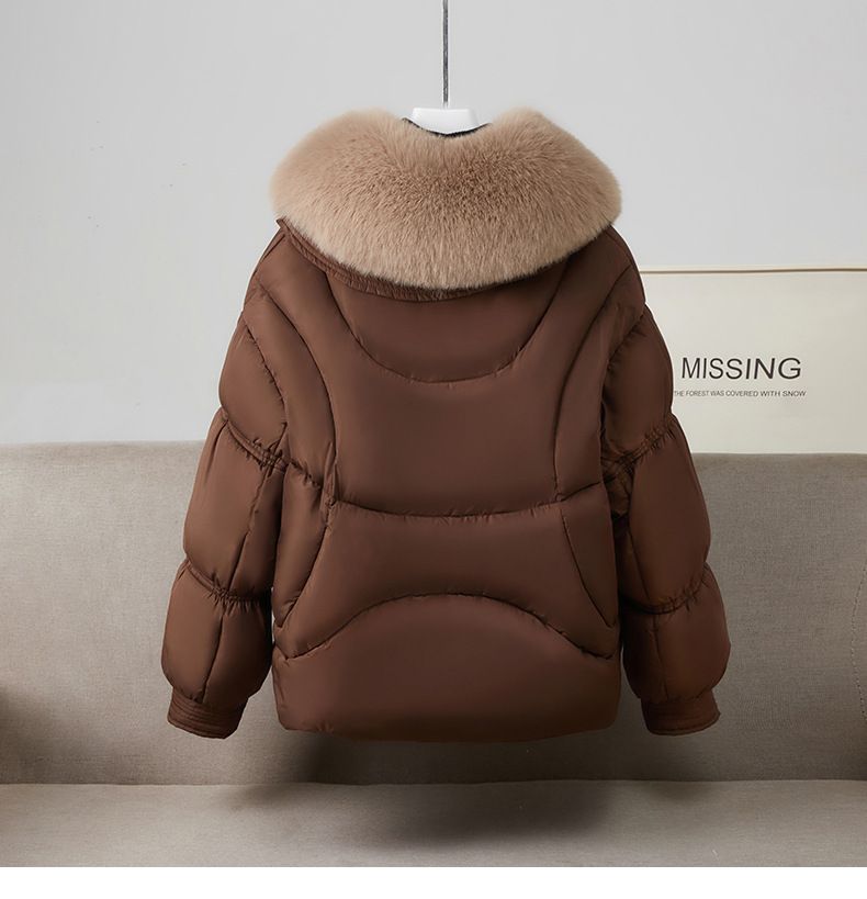 Women's Clothing Women's Faux Fur Trim Hooded Puffer Jacket Winter Coat Warm Outerwear With Detachable Rabbit Fur Collar_voghion.com