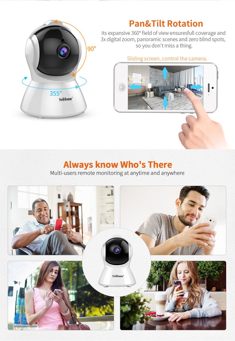 Srihome SH025 AI Body Auto-tracking IP Baby Monitor Mini 1080P Wifi CCTV Kamera 2.0MP H.265 Inteligentny dom Wewnętrzny pilot_voghion.com