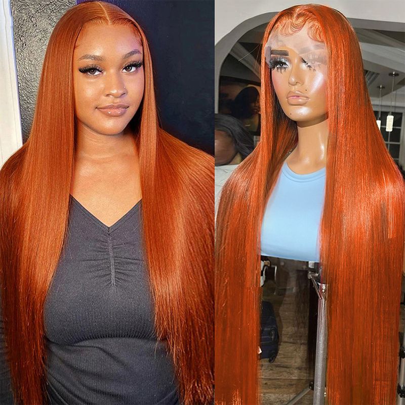 hot selling 13x4 Orange Ginger Front Wigs For Women 13x6 Hd Glueless Straight Lace Frontal 4x4 Closure Human Hair Wig_voghion.com