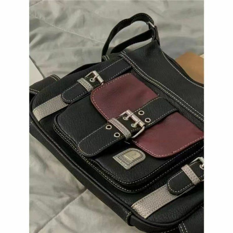 Retro Medieval Bag Personalized Soft Leather Spice Girl Locomotive Bag Women 2025 New Contrasting Color Shoulder Messenger Bag Tide_voghion.com