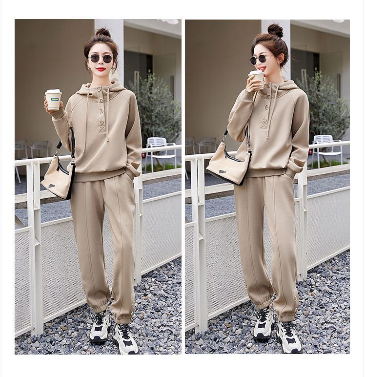 Felpa con cappuccio sportiva casual alla moda da donna, set da due pezzi, primavera e autunno 2025_voghion.com