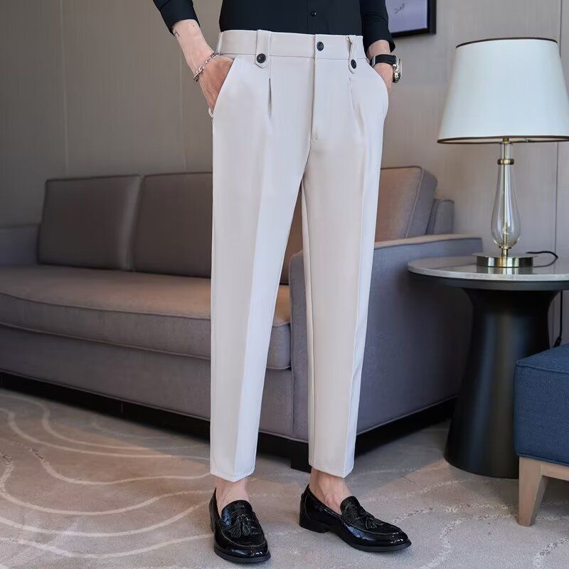 Light luxury casual trousers men's high sense of British style piya men's light familiar style suit cone formal trousers_voghion.com
