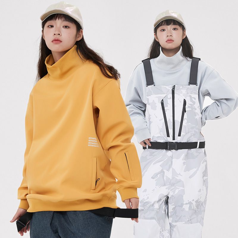 001 Felpa con cappuccio antivento impermeabile tuta da snowboard collo alto maglia da sci foderata in pile pantaloni unisex strato interno_voghion.com