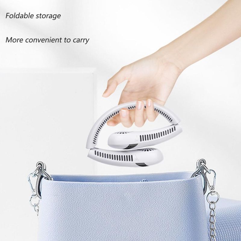 Νέος ανεμιστήρας με κορδόνι λαιμού, πτυσσόμενος καλοκαιρινός αέρας ψύξης USB, επαναφορτιζόμενος ανεμιστήρας με κορδόνι λαιμού χωρίς πτερύγια για αθλητικό τρέξιμο_voghion.com
