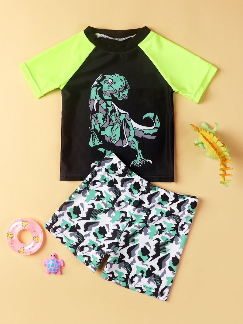 Mother&Kids Children's swimsuit color contrast fashion boys and girls swimsuit short-sleeved two-piece set_voghion.com