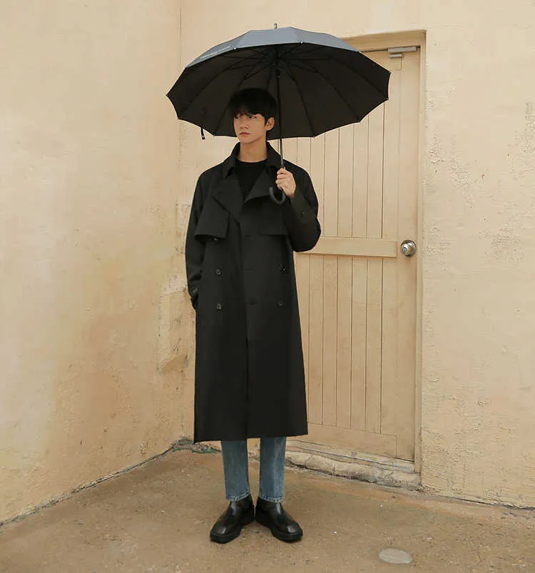 Herren Mauroicardi Frühling Herbst Lange Übergroße Trenchcoats für Männer Schärpen Zweireiher Lässige Lose Koreanische Mode_voghion.com