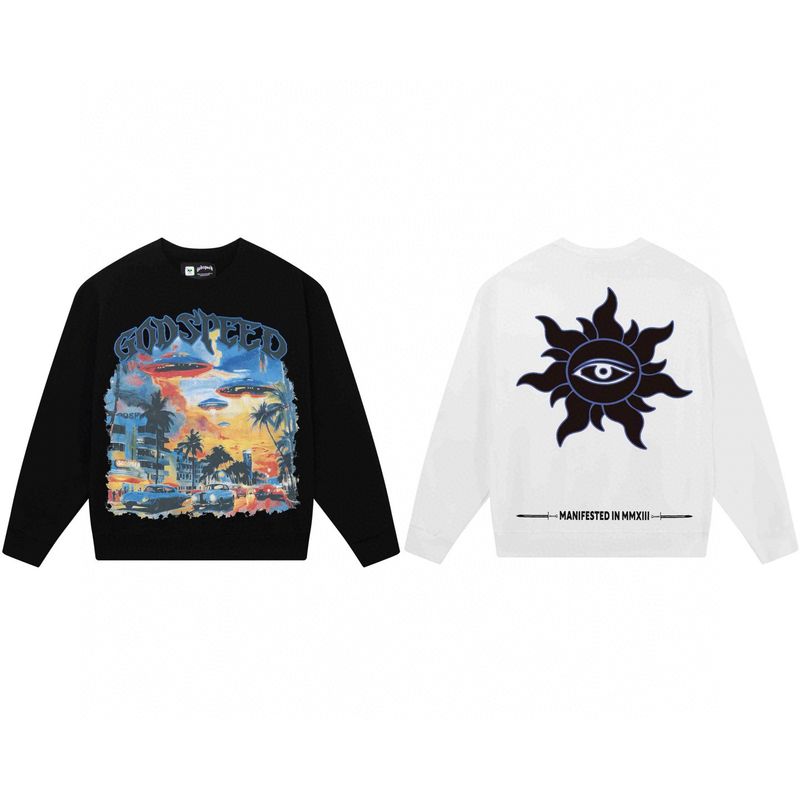 Felpa girocollo unisex con stampa alla moda del marchio Godspeed American High Street Skull Graffiti_voghion.com