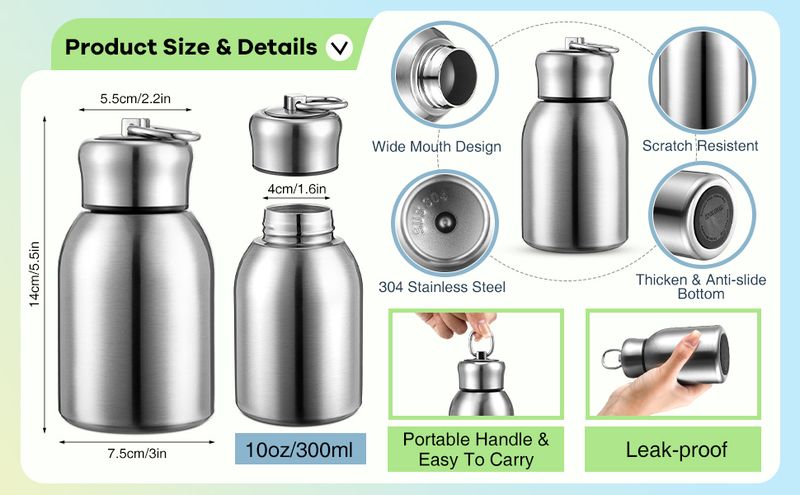 Mifoci Mini Thermos - 300ml Vacuum|Slim Insulated|Hot/Cold 12H_voghion.com