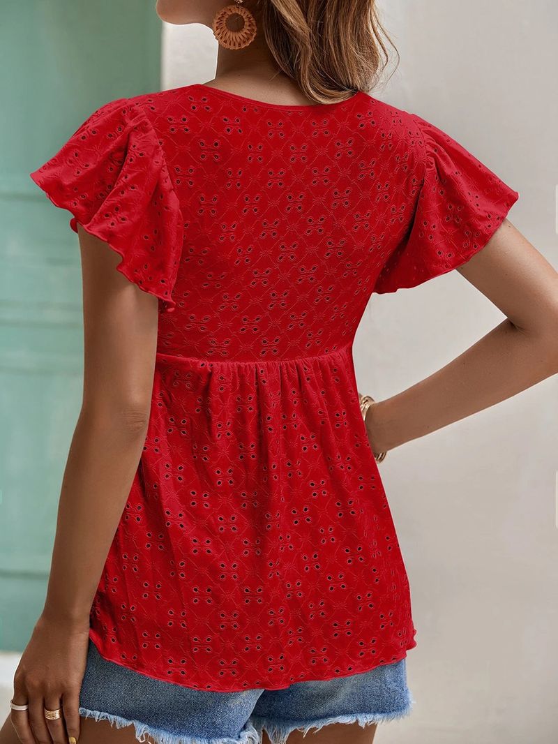 T-shirt à manches longues en jacquard de couleur unie pour femme, vêtement d'Amazon, style feuille de lotus_voghion.com