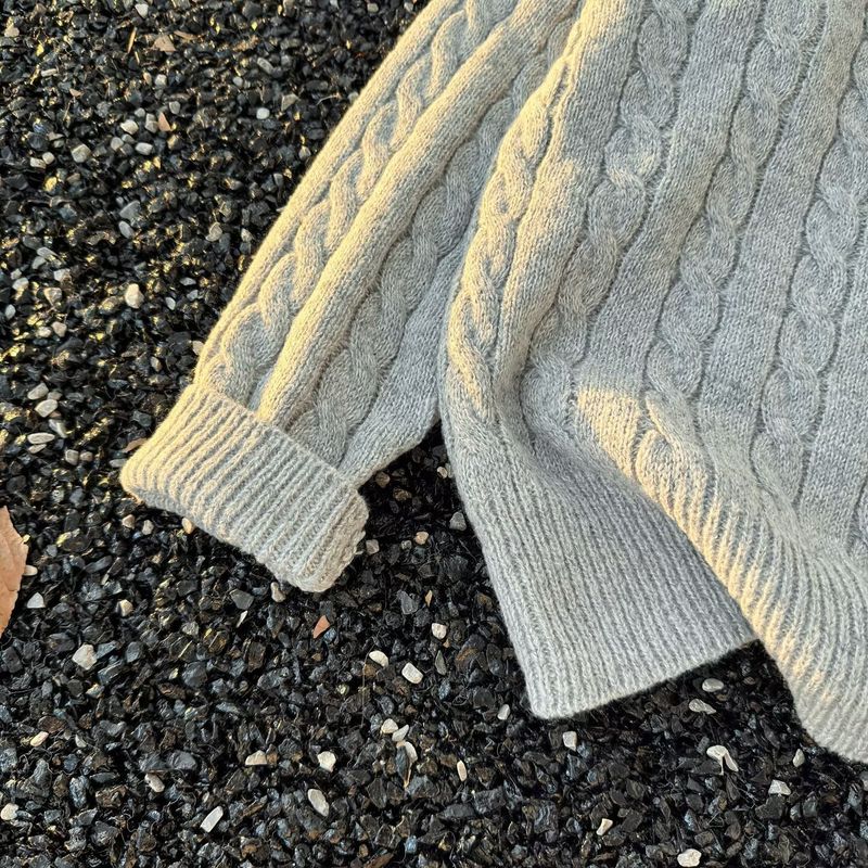 Vintage Zopfmusterpullover mit mehrlagigem V-Ausschnitt - Lässiger Oversized Pullover für Damen & Herren, Herbst-Wintermode_voghion.com