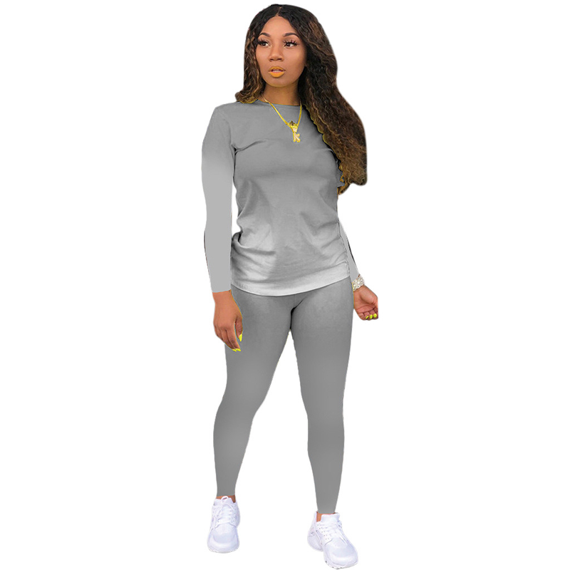 Ensemble deux pièces pour femme, pantalon long à manches dégradées, collection automne 2020_voghion.com