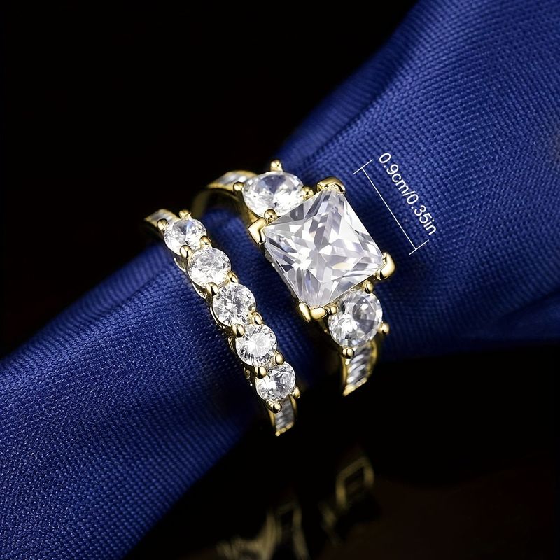 Set di anelli geometrici in zirconia: anelli impilabili quadrati e circolari per coppie, fidanzamento, regalo, lusso leggero, alla moda e anti-ossidazione_voghion.com