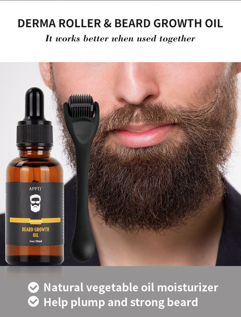 Men beard growth thick essential oil real man performance Beard Growth Oil Micro Needle Roller_voghion.com