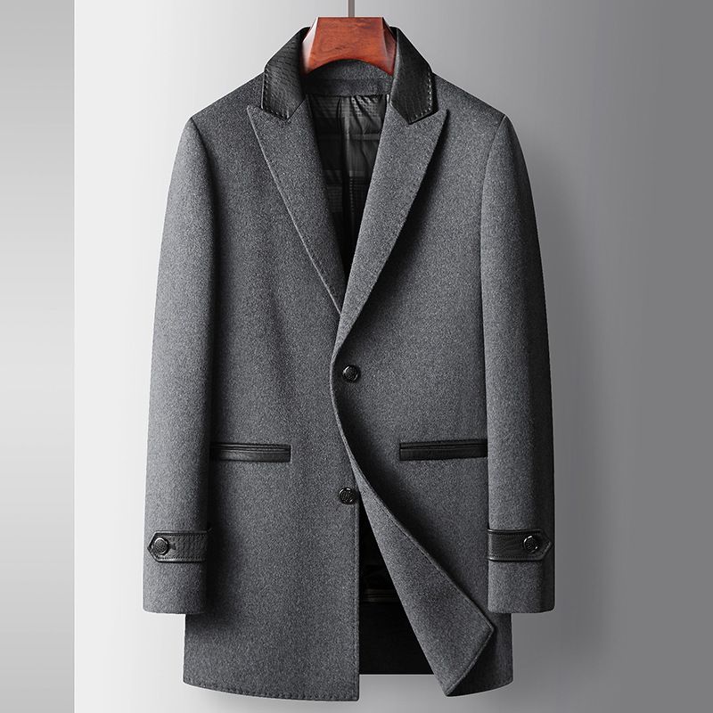 CT Men's Autumn Winter Mid-Length Wool Trench Coat With Detachable Goose Down Liner Young Business Double-Sided_voghion.com