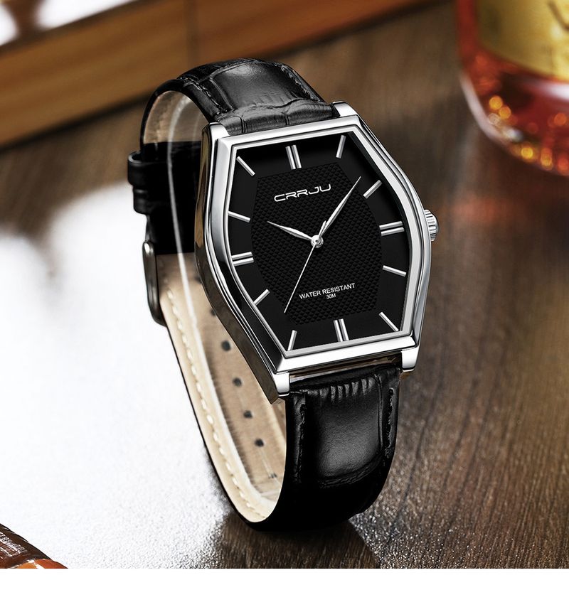 Barrel-Shaped Waterproof Leather Strap Watch, Minimalist Style Unisex Quartz Timepiece With Mineral Glass Couple Belt Watch Quartz Watch_voghion.com