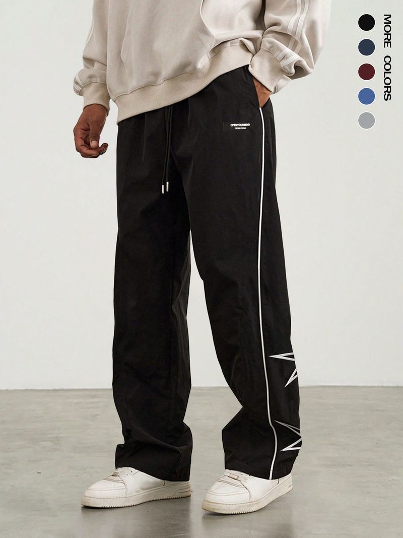 Men’s Casual Pants – Retro Loose Fit With Cosmic Embroidery, Drawstring Waist (S-XXL, 5 Colors) – Lightweight & Breathable For Summer_voghion.com